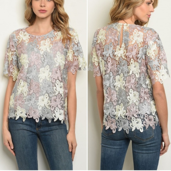 2 LEFT! GRAY MAUVE LACE CROCHET TOP & CAMI - Picture 3 of 8